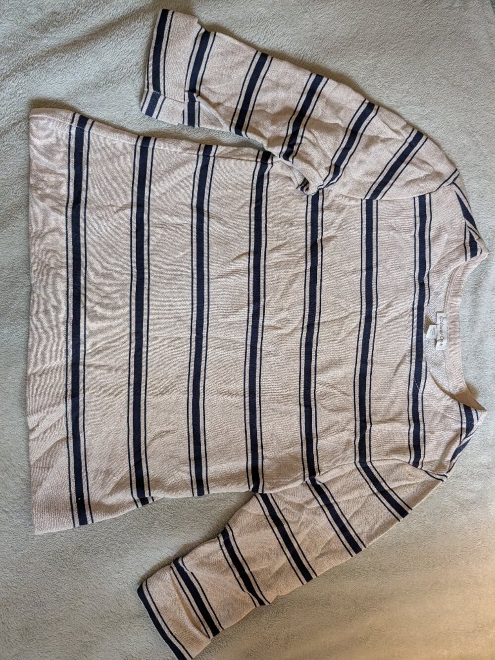 WOMEN'S COLDWATER CREEK TOP XS Extra Small T Tee Long Sleeve White Black Stripes